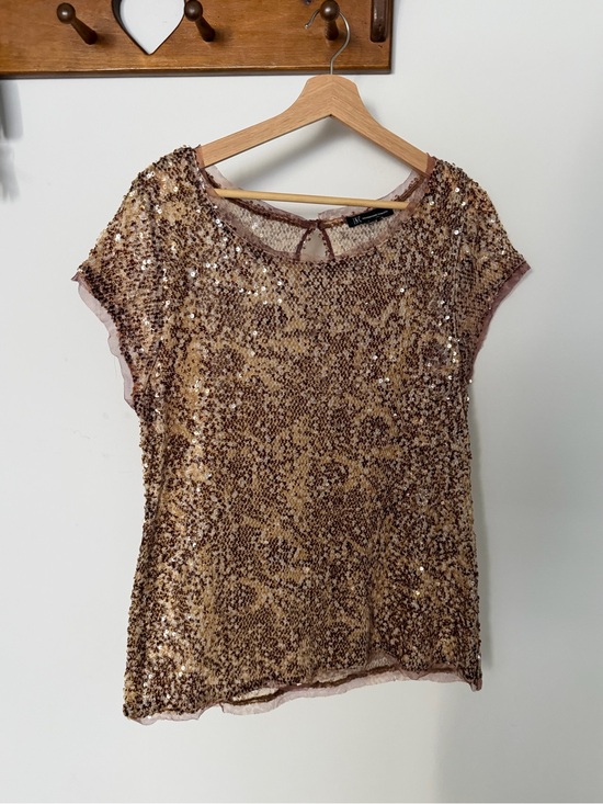 INC International Concepts Tops - INC International Concepts Gold Sequin Short Sleeve Top